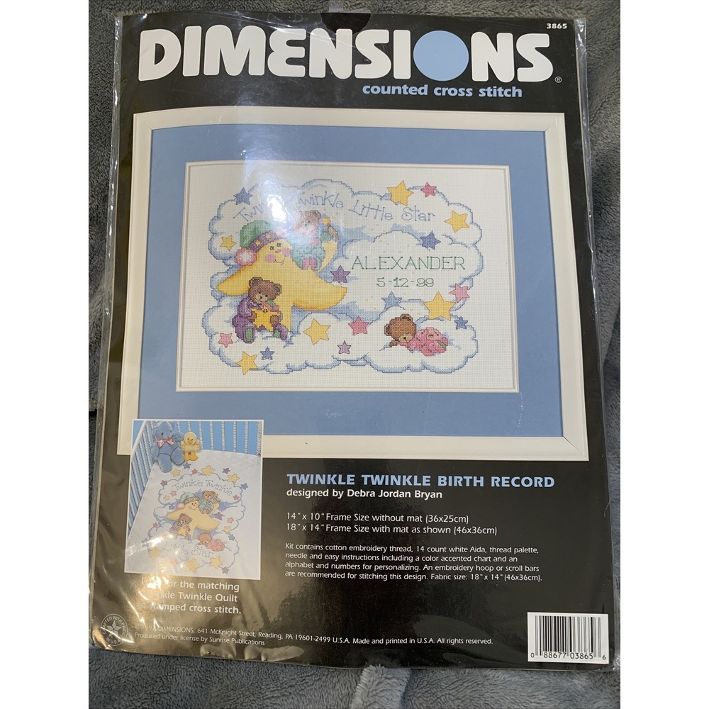 Dimensions 3865 Twinkle‎ Twinkle Birth Record Counted Cross Stitch Debra Bryan
